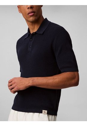 Polo Azul De Algodón Con Efecto Waffle Calvin Klein