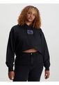 Buzo Negro Con Gorro Cropped Oversized Logo Para Mujer Calvin Klein de Calvin Klein