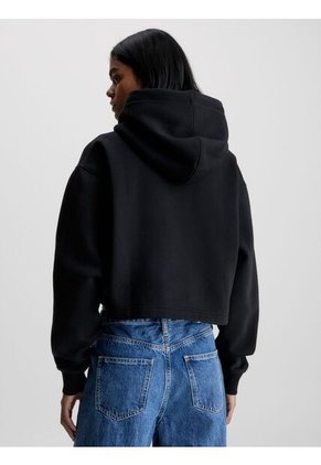 Buzo Negro Con Gorro Cropped Oversized Logo Para Mujer Calvin Klein