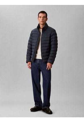 Chaqueta Negra Puffer De Peso Medio Con Capota Y Cierre De Cremallera Calvin Klein