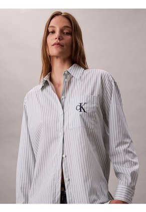 Camisa Celeste Con Logo Bordado Y Patrón De Rayas Calvin Klein