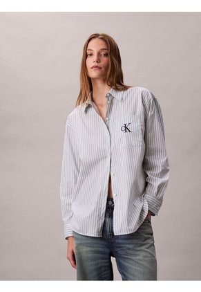 Camisa Celeste Con Logo Bordado Y Patrón De Rayas Calvin Klein
