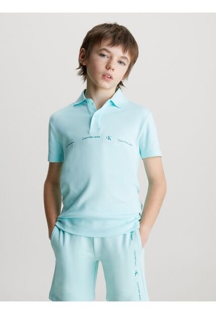 Polo Azul Niño Con Logo Repetido Calvin Klein