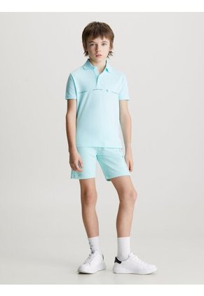 Polo Azul Niño Con Logo Repetido Calvin Klein