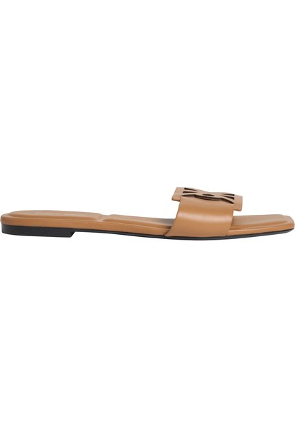 Sandalias Chocolate Planas Cuadradas Con Emblema Calvin Klein