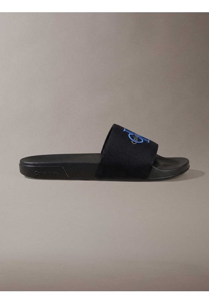 Sandalias Negro Contorneadas De Lona Con Logo Calvin Klein