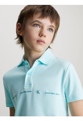 Polo Azul Niño Con Logo Repetido Calvin Klein