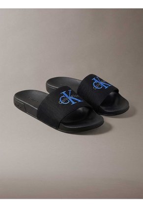 Sandalias Negro Contorneadas De Lona Con Logo Calvin Klein