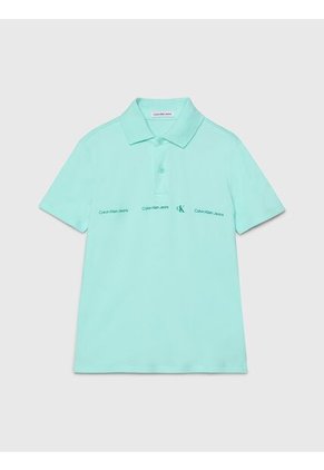 Polo Azul Niño Con Logo Repetido Calvin Klein