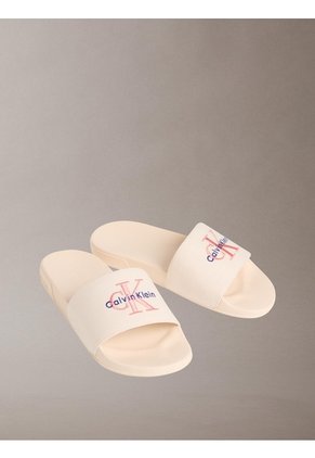 Sandalias Blanco Contorneadas De Lona Con Logo Calvin Klein