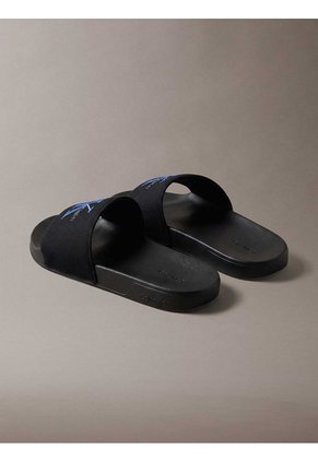 Sandalias Negro Contorneadas De Lona Con Logo Calvin Klein