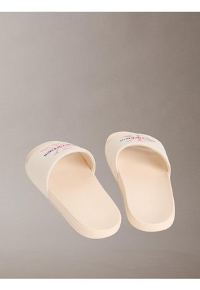 Sandalias Blanco Contorneadas De Lona Con Logo Calvin Klein