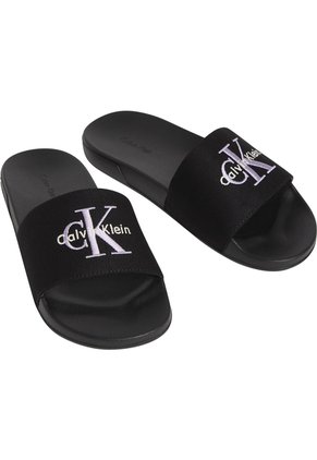 Sandalias Negro Contorneadas De Lona Con Logo Calvin Klein