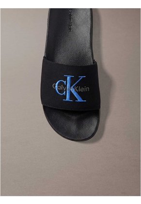 Sandalias Negro Contorneadas De Lona Con Logo Calvin Klein