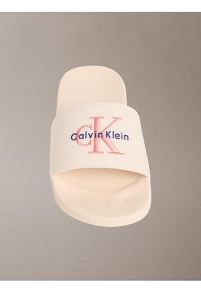 Sandalias Blanco Contorneadas De Lona Con Logo Calvin Klein