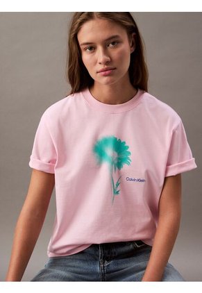 Camiseta Rosada Boxy Con Gráfico Floral Calvin Klein