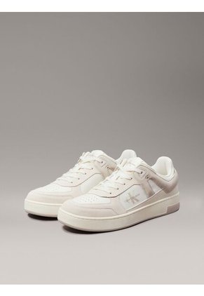 Tenis Blanco Basket De Cuero Con Detalles De Gamuza Calvin Klein