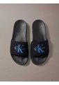 Sandalias Negro Contorneadas De Lona Con Logo Calvin Klein de Calvin Klein
