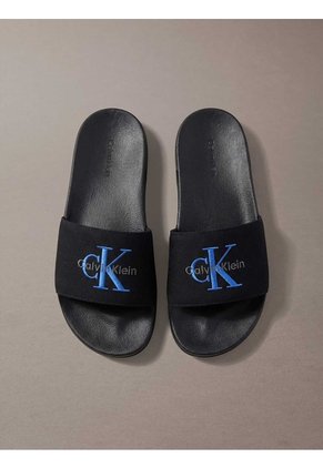 Sandalias Negro Contorneadas De Lona Con Logo Calvin Klein