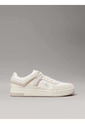 Tenis Blanco Basket De Cuero Con Detalles De Gamuza Calvin Klein