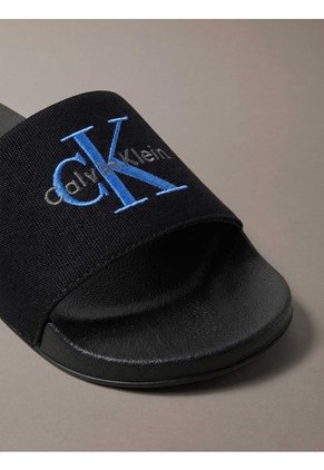 Sandalias Negro Contorneadas De Lona Con Logo Calvin Klein