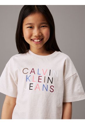 Camiseta Niña Gris Holgada Con Logo Calvin Klein
