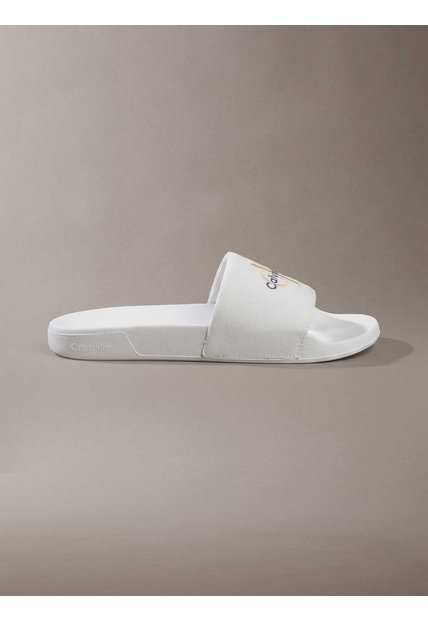 Sandalias Blanco Contorneadas De Lona Con Logo Calvin Klein
