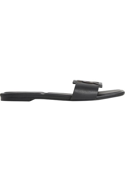 Sandalias Negro Planas Cuadradas Con Emblema Calvin Klein