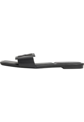 Sandalias Negro Planas Cuadradas Con Emblema Calvin Klein