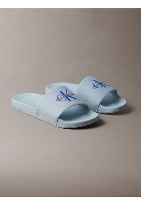Sandalias Azul Contorneadas De Lona Con Logo Calvin Klein