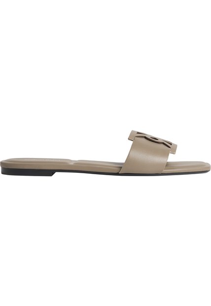 Sandalias Beige Planas Cuadradas Con Emblema Calvin Klein