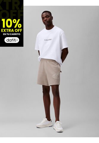Pantaloneta Beige De Punto De Canalé Con Monograma Bordado Calvin Klein Calvin Klein