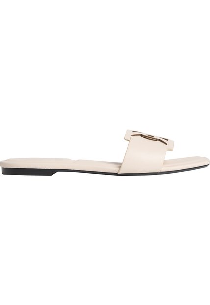 Sandalias Beige Planas Cuadradas Con Emblema Calvin Klein