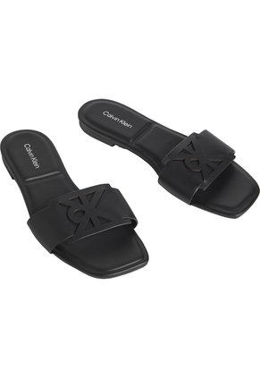 Sandalias Negro Planas Cuadradas Con Emblema Calvin Klein