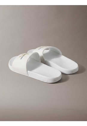 Sandalias Blanco Contorneadas De Lona Con Logo Calvin Klein