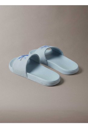 Sandalias Azul Contorneadas De Lona Con Logo Calvin Klein
