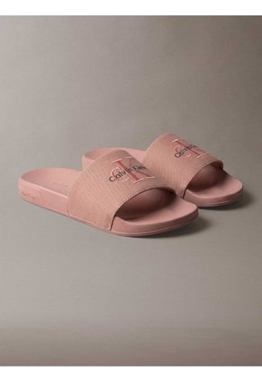 Sandalias Rosa Contorneadas De Lona Con Logo Calvin Klein