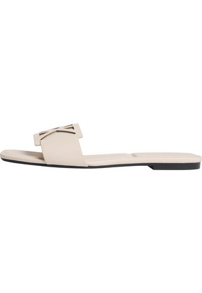 Sandalias Beige Planas Cuadradas Con Emblema Calvin Klein