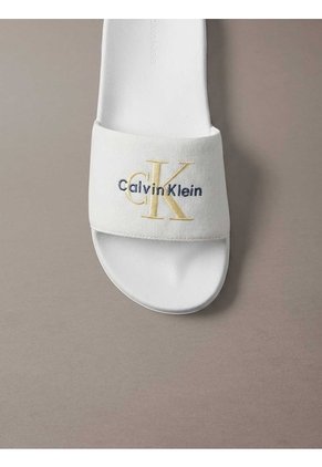 Sandalias Blanco Contorneadas De Lona Con Logo Calvin Klein