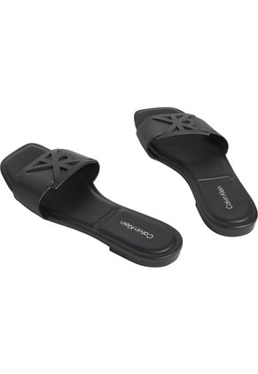 Sandalias Negro Planas Cuadradas Con Emblema Calvin Klein