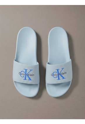 Sandalias Azul Contorneadas De Lona Con Logo Calvin Klein