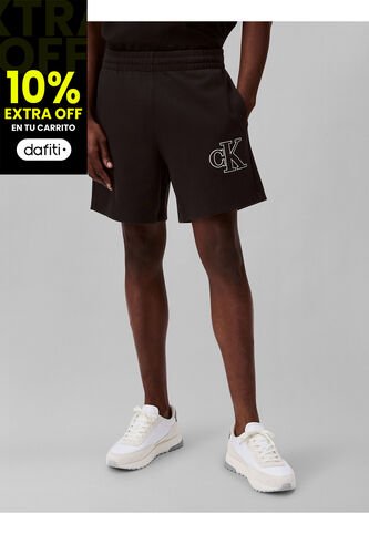 Pantaloneta Negra De Punto De Canalé Con Monograma Bordado Calvin Klein Calvin Klein