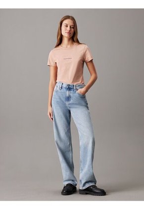 Camiseta Beige Slim Con Logotipo Tonal Calvin Klein