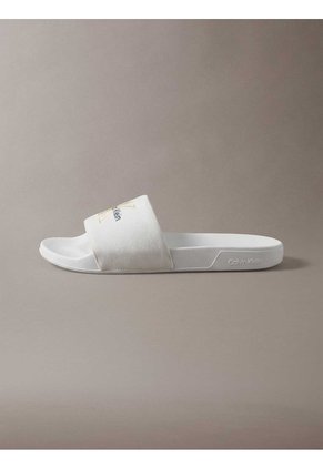 Sandalias Blanco Contorneadas De Lona Con Logo Calvin Klein