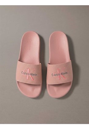 Sandalias Rosa Contorneadas De Lona Con Logo Calvin Klein