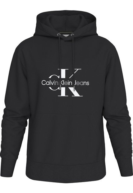 Suéter Negro Con Gorro Y Contorno Interrumpido Calvin Klein