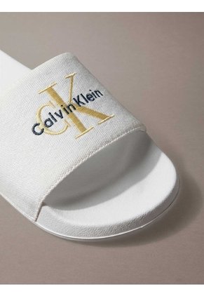Sandalias Blanco Contorneadas De Lona Con Logo Calvin Klein