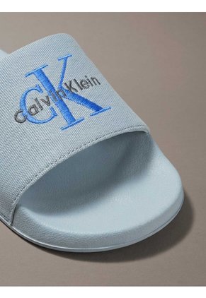Sandalias Azul Contorneadas De Lona Con Logo Calvin Klein