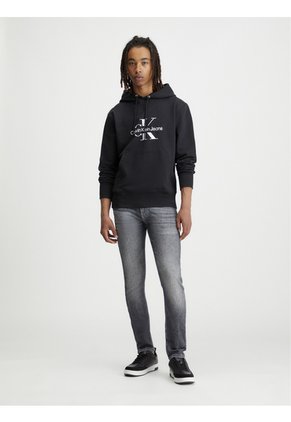 Suéter Negro Con Gorro Y Contorno Interrumpido Calvin Klein