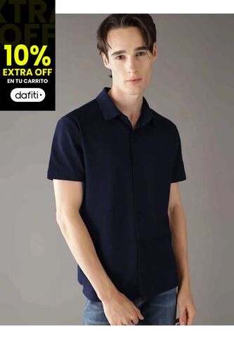 Camisa Azul Manga Corta De Tejido Interlock Suave Calvin Klein Calvin Klein